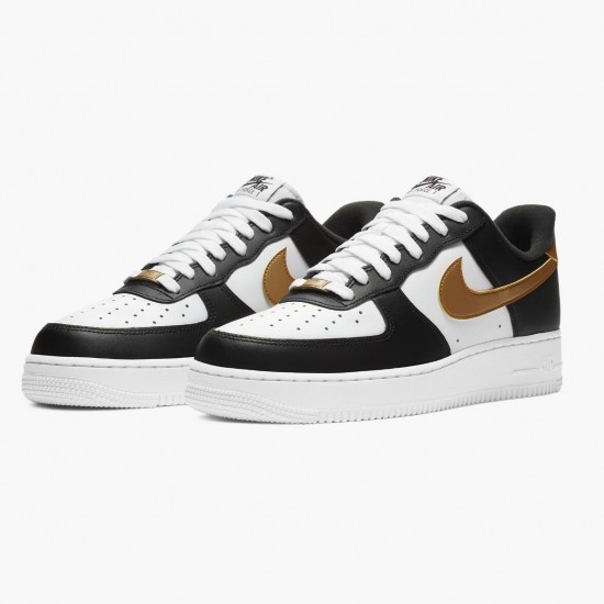 Replica Nike Women's/Men's Air Force 1 Low Black White Metallic Gold CZ9189 001