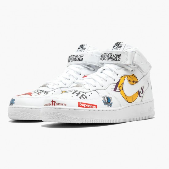 Top Version Nike Women's/Men's Air Force 1 Mid Supreme NBA White AQ8017 100